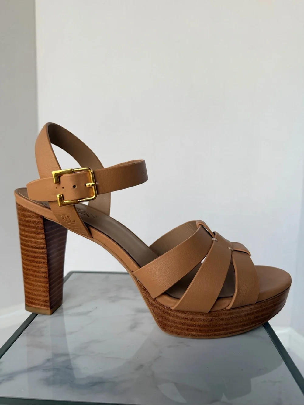 Ralph Lauren Leather Platform Sandal in Tan - Women